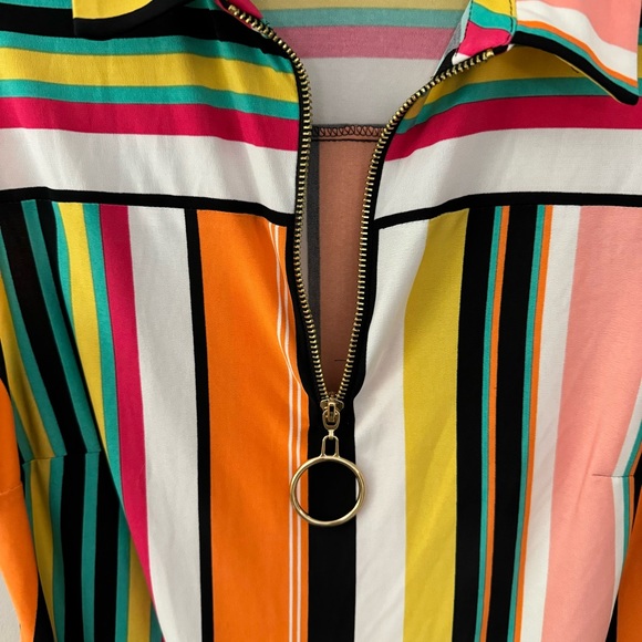 MSK Petite Multicolor Stripe Print Sleeveless A-Line Dress with Gold Zipper - Picture 4 of 6